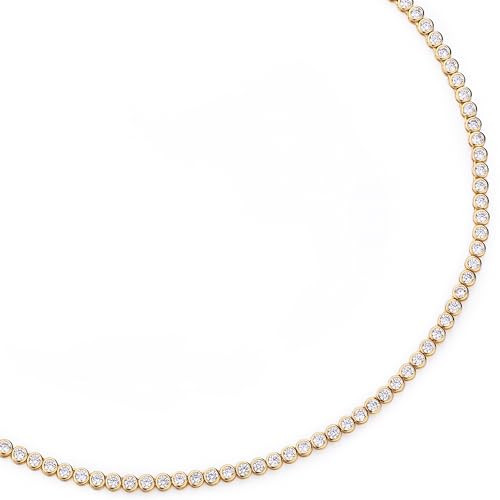 Round Bezel Tennis Necklace | 14K Yellow Gold Bezel Set Round CZ Chain Necklace 3 Carat | Classic Round-Cut Diamond Necklace CZ Tennis | Bridal Jewelry | Wedding Necklace | Bridal Necklace | Layering | Amazon (US)