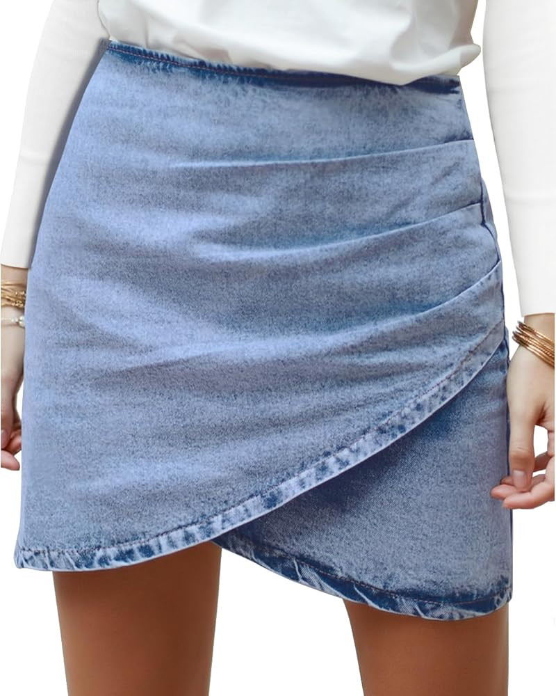 Vetinee Women's Tulip Hem Shirred Washed Casual Bodycon Short Jean Denim Skirt | Amazon (US)