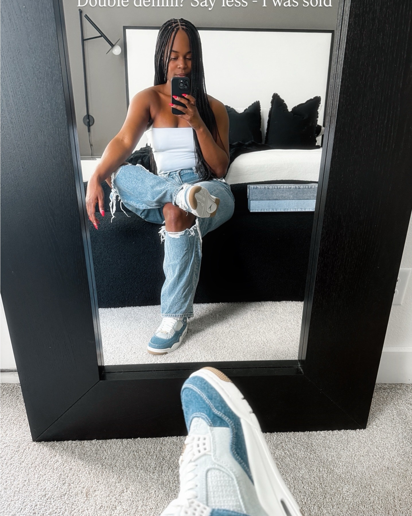 Saw the denim combo and knew it belonged to me 🫶🏾🥶💙 also comes in kids sizes so perfect for mama and me outfits or back to school! 

#jordans #denim #denimondenim #ootd #backtoschool

#LTKBeauty #LTKSaleAlert #LTKStyleTip