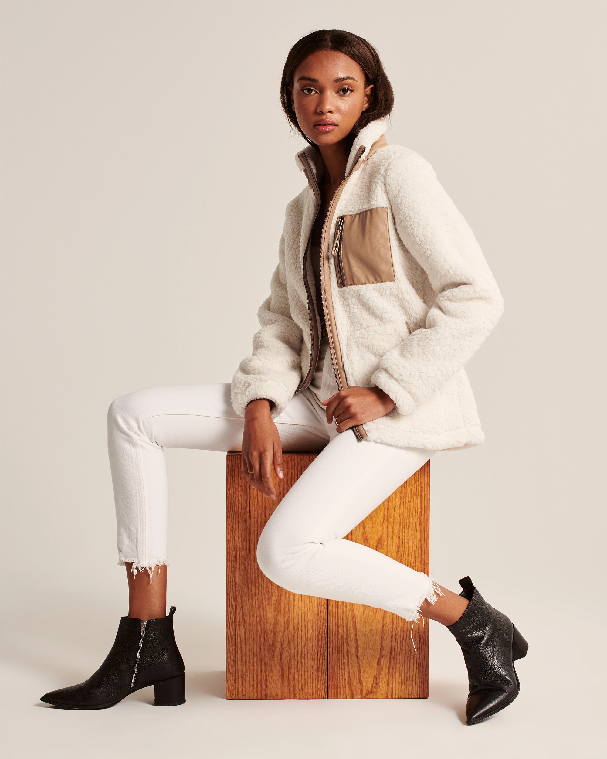 Sherpa Faux Leather-Trim Jacket | Abercrombie & Fitch (US)