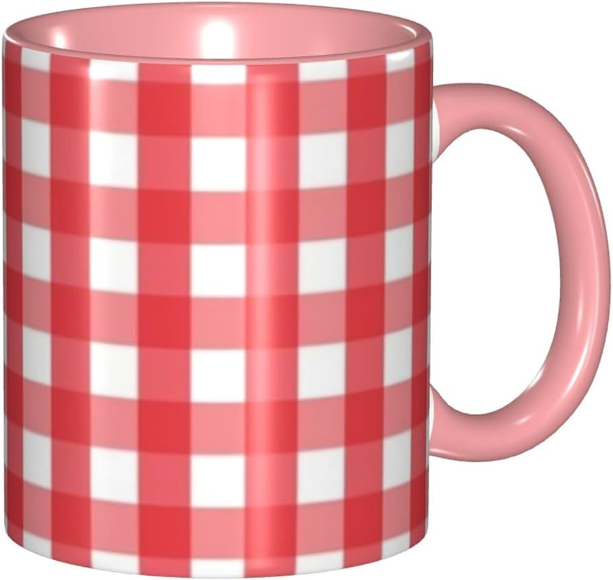 Pink And White Plaid Ceramic Mug 330ml/11oz Coffee Cup With Different Design Gift For Tea Lovers | Amazon (US)
