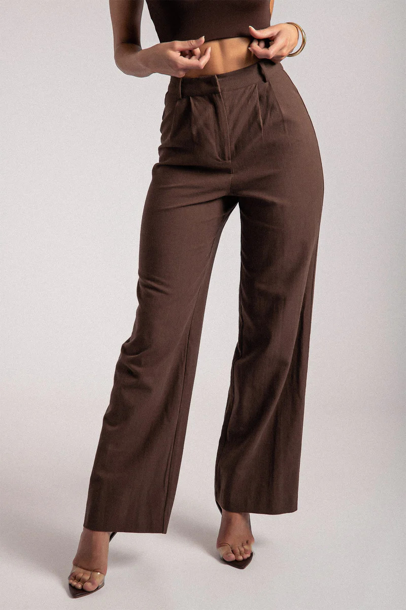 Wendy Wide Leg Linen Pants - Chocolate | MESHKI US