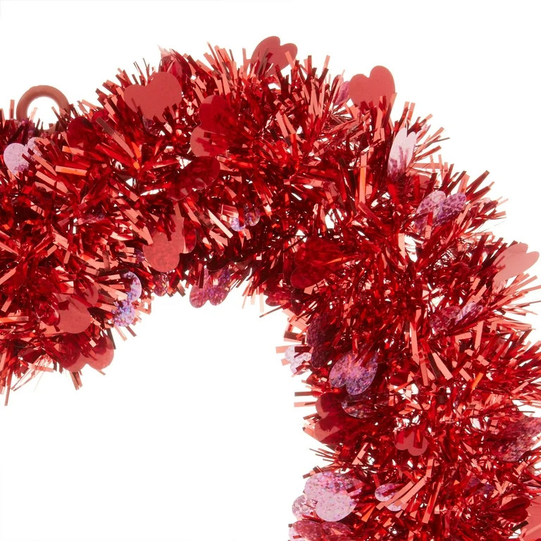 Valentine's Day Red Tinsel Heart Wreath, 15.25 in, by Way To Celebrate | Walmart (US)