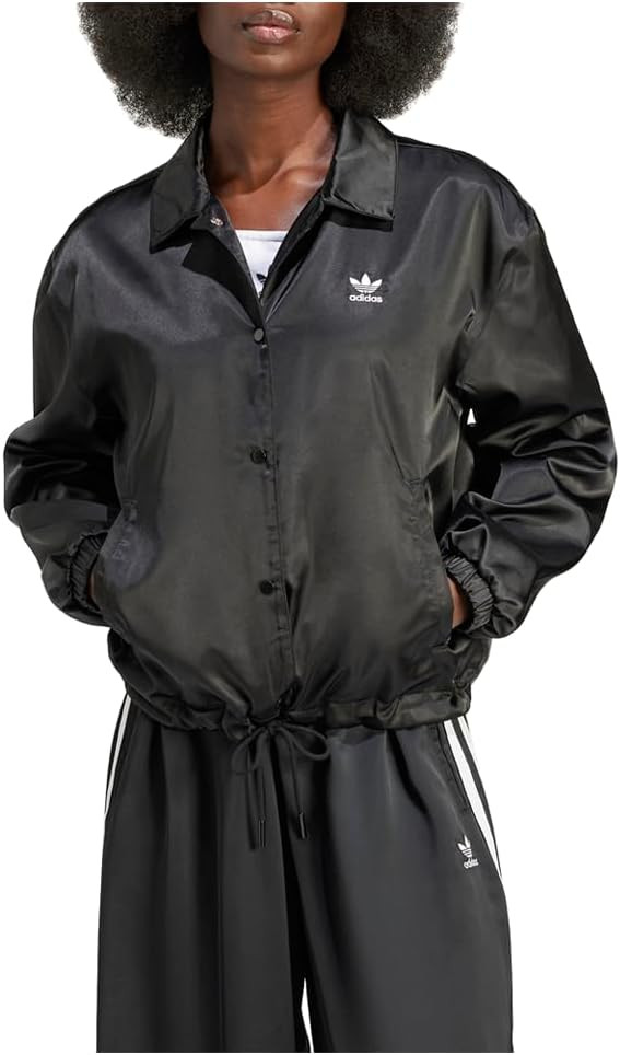adidas Womens Trefoil Loose Coach Jacket Athletic Outerwear Casual - Black | Amazon (US)