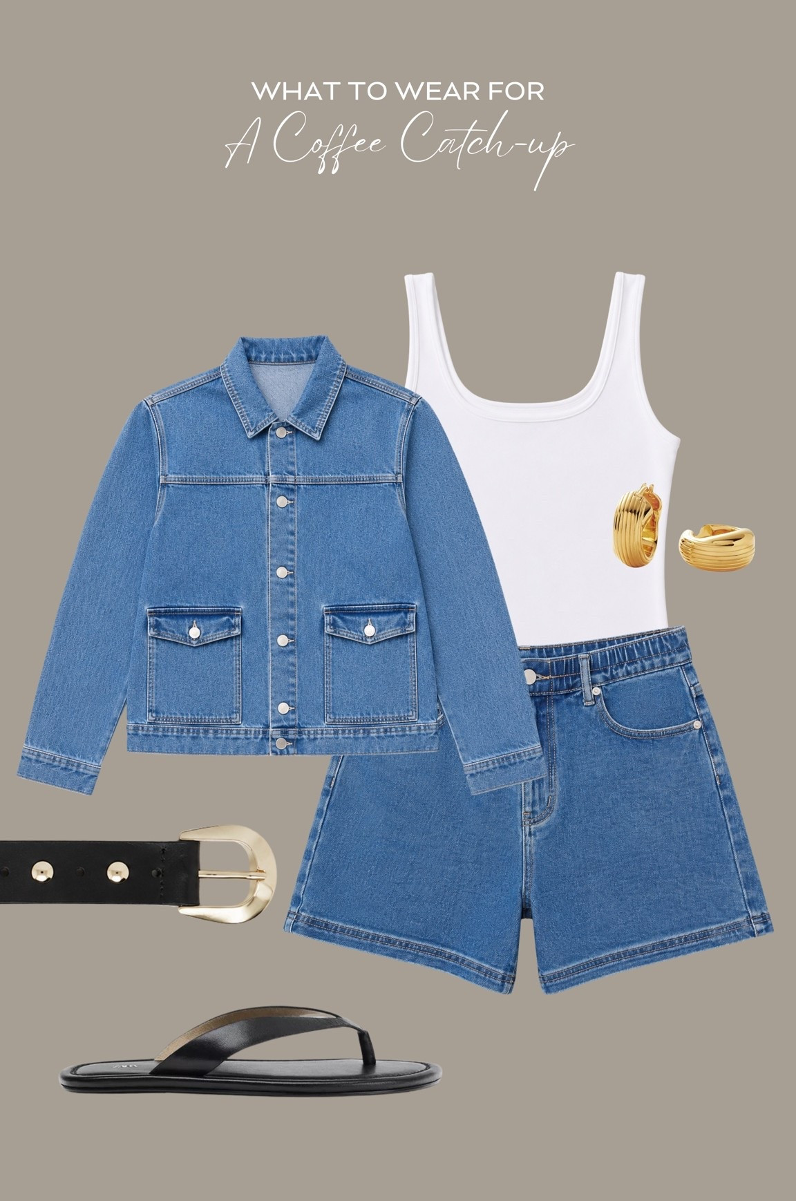 Coffee catch-up ☕️ 

Double denim, full @LOVALL look, denim shorts, white top, denim jacket, black sandals, summer style

#LTKsummer