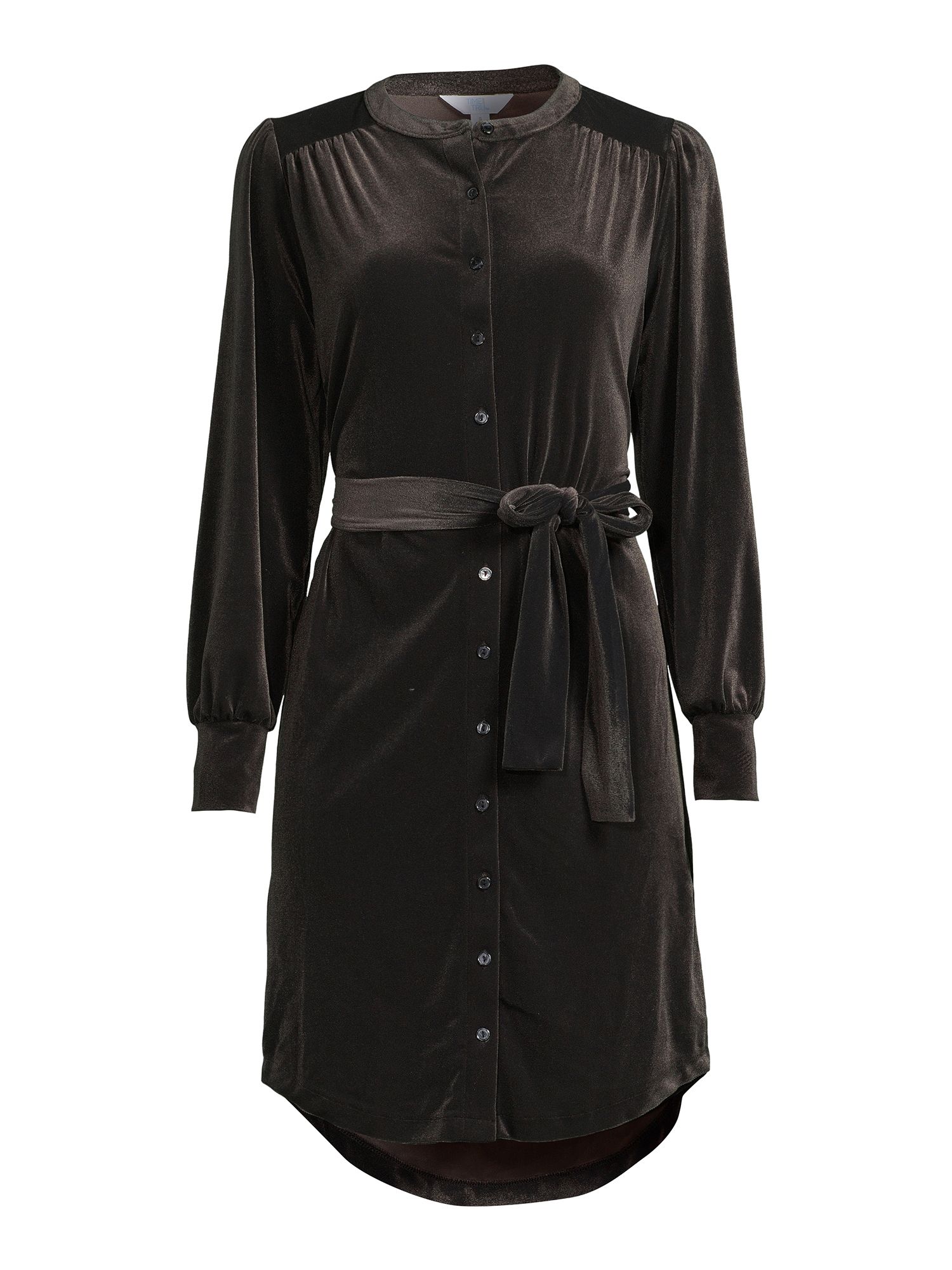 Time and Tru Women's Belted Velvet Dress with Long Sleeves | Walmart (US)