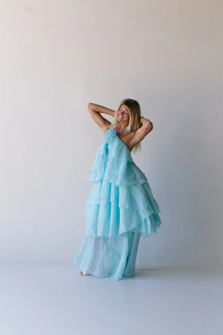 Camellia Floral Ruffle Maxi Dress - Aqua | Fancyd Boutiqe