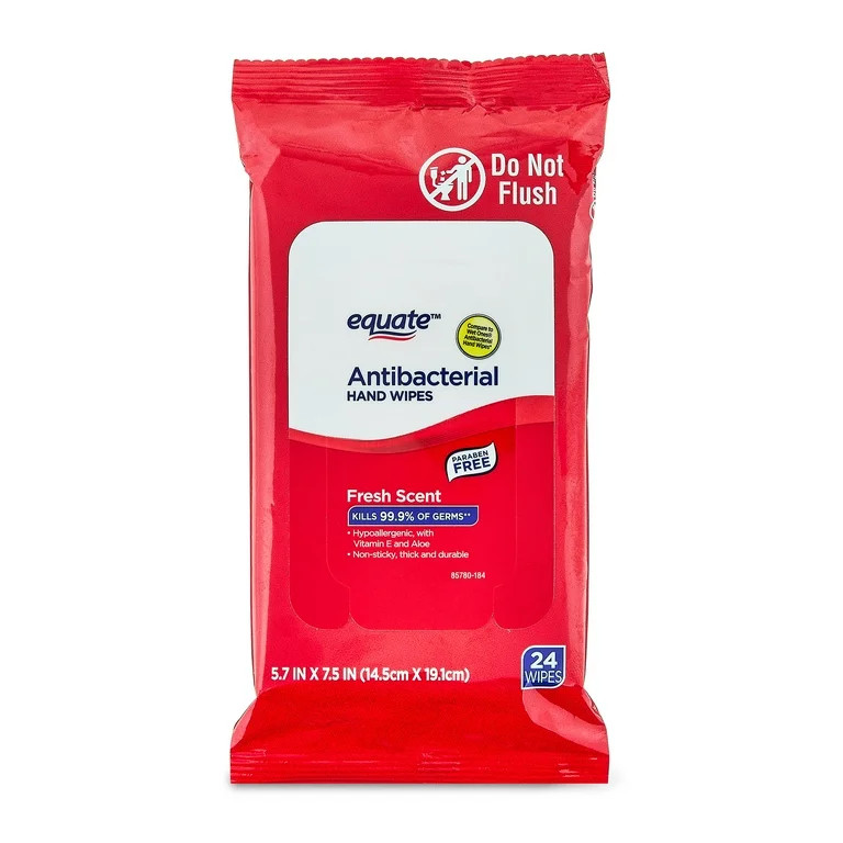 Equate Antibacterial Hand Wipes, Fresh Scent, 24 Wipes | Walmart (US)