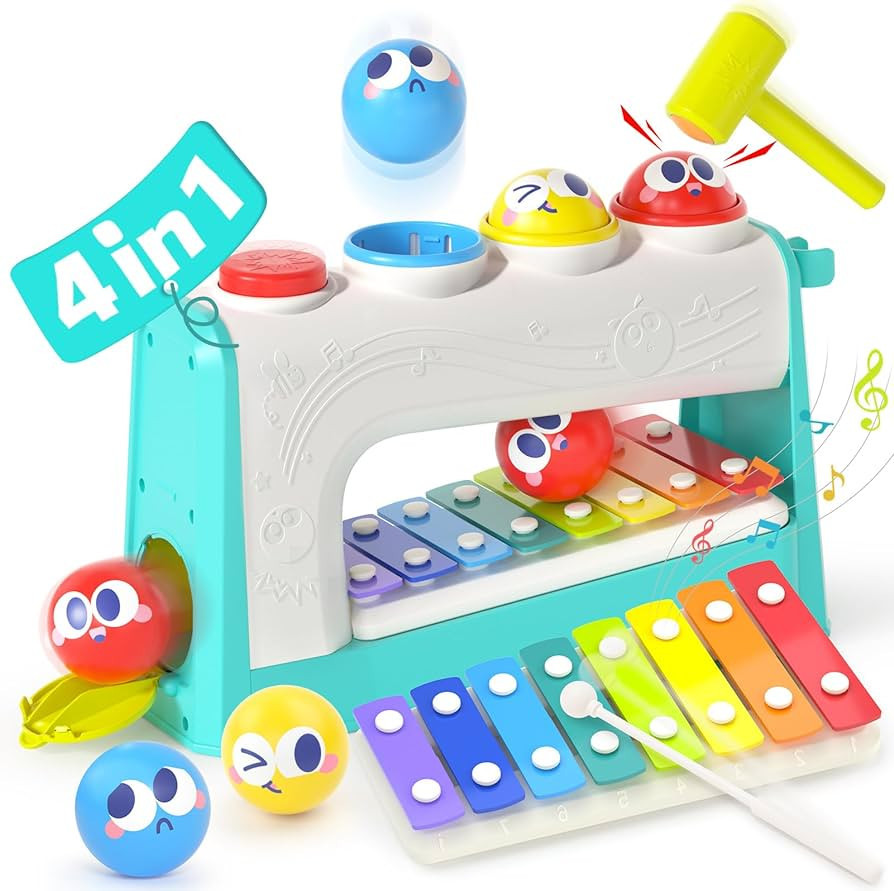 HOLA Toys for 1 Year Old Boy Gifts- 4 in1 Musical Pounding Toy with Xylophone, 1 Year Old Boy Bir... | Amazon (US)