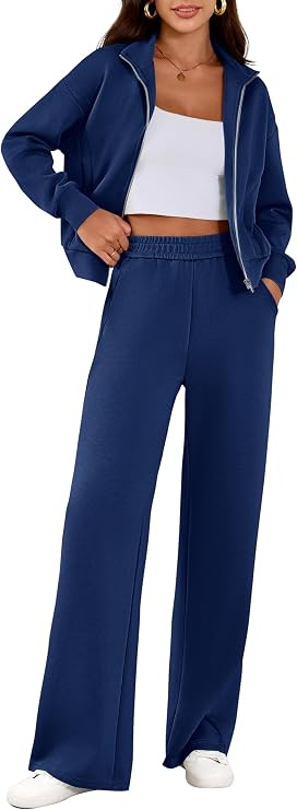 PRETTYGARDEN Women's 2 Piece Outfits Fall Sweatsuits Zip Up Sweatshirt Wide Leg Sweatpants Casual... | Amazon (US)