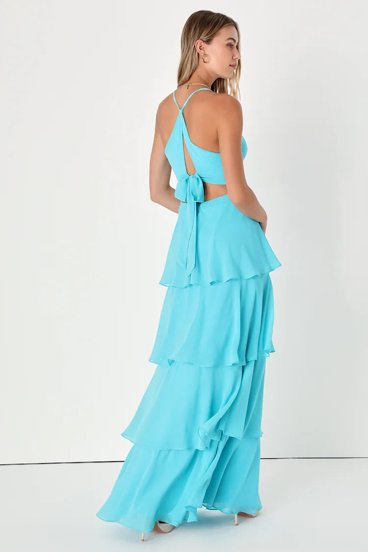 Tier and Now Blue Tie-Back Tiered Maxi Dress | Lulus