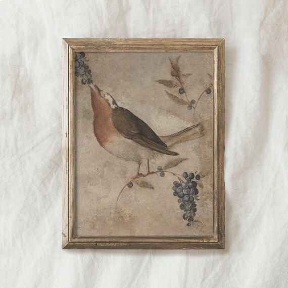 Vintage Bird Painting PRINTABLE / Neutral Country Nursery Art - Etsy | Etsy (US)