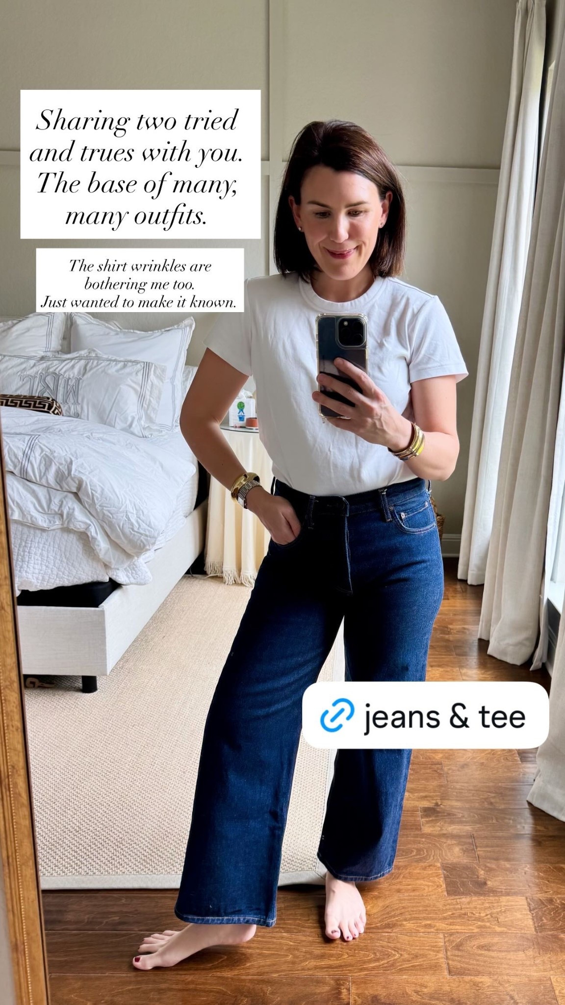 Sharing two tried and trues with you. 
The base of many, many outfits.  The shirt wrinkles are bothering me too. 
Just wanted to make it known.