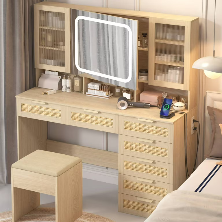 Ktaxon Large 47.24" Makeup Vanity Table Set with Hidden Storage, 7-Drawer Dressing Table, Bedroom... | Walmart (US)