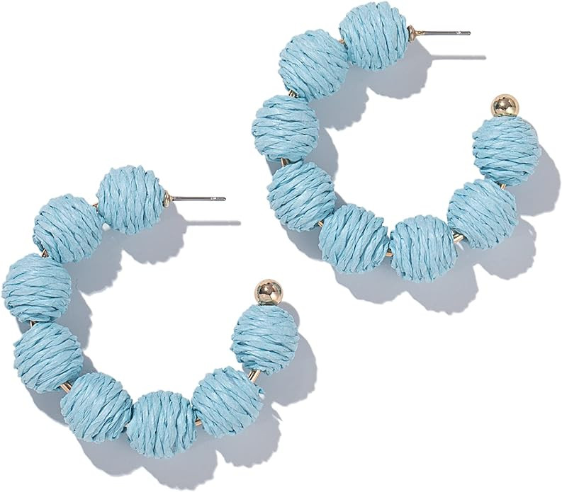 Raffia Hoop Boho Earrings - Cute Rattan Handmade Colorful Earrings for Women - Unique Summer Jewe... | Amazon (US)