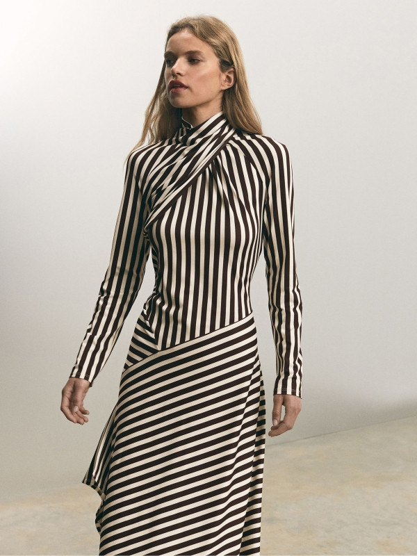 Striped Jersey Asymmetric Midi Dress | Reiss US
