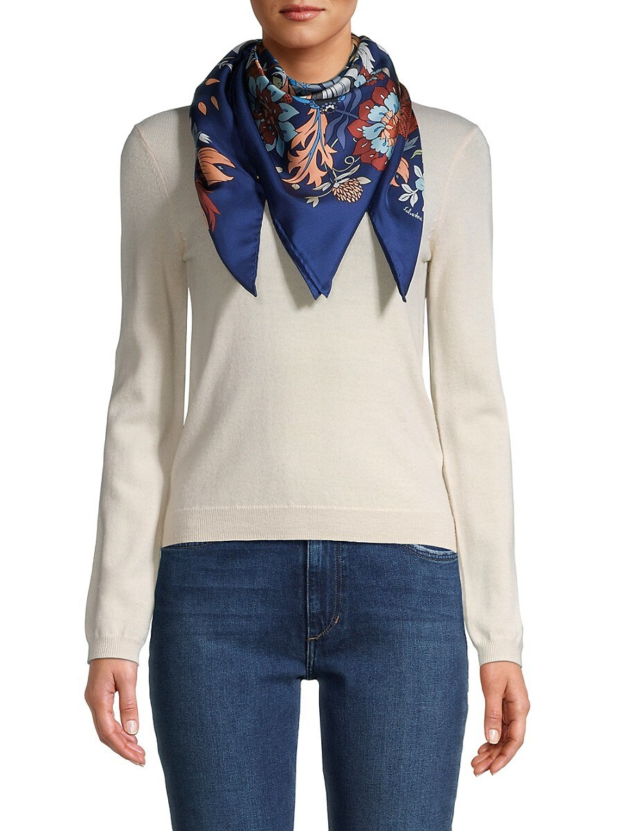Salvatore Ferragamo Women's Vintage-Inspired Floral Print Silk Scarf - Marine | Saks Fifth Avenue OFF 5TH