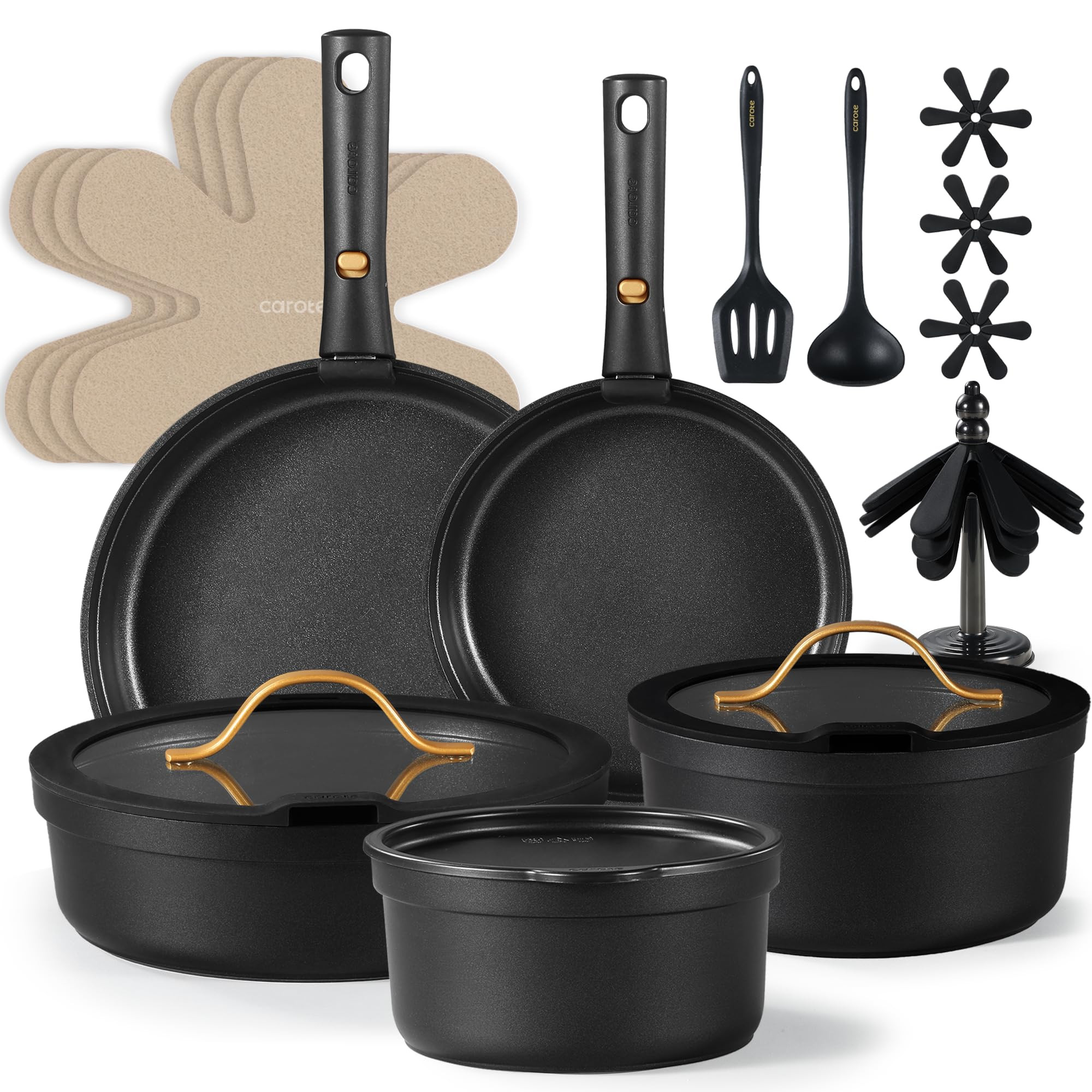 CAROTE 20pcs Pots and Pans Set Non Stick, Nonstick Cookware Set, Dishwasher/Oven/Fridge Safe Pots... | Amazon (US)