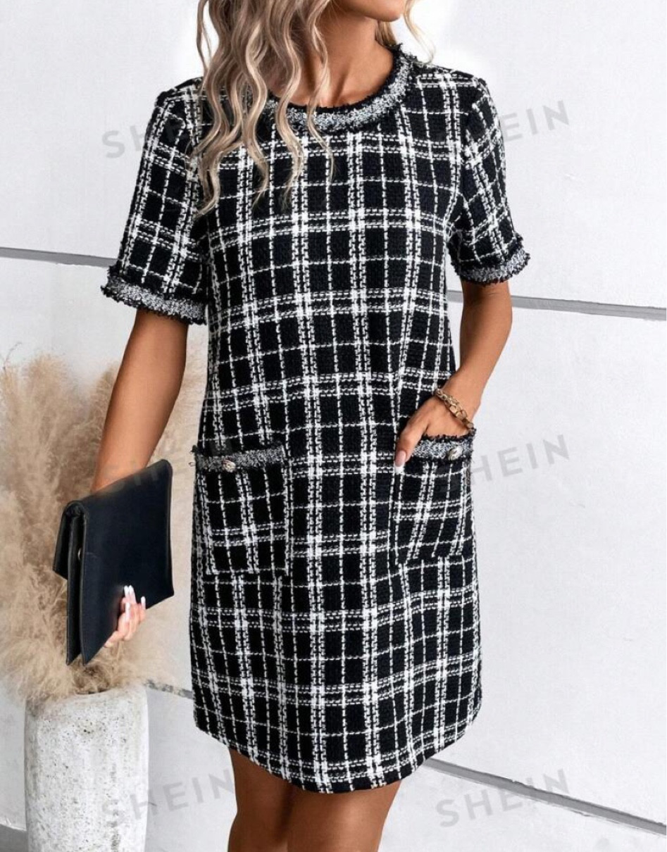 Tweed plaid dress / SHEIN fall dresses 
