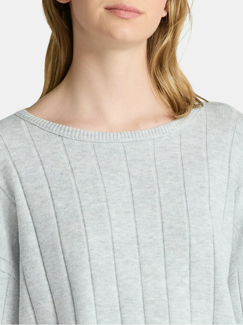 No Boundaries Wide Ribbed Scoop Neck Sweater, Midweight, Women's | Walmart (US)