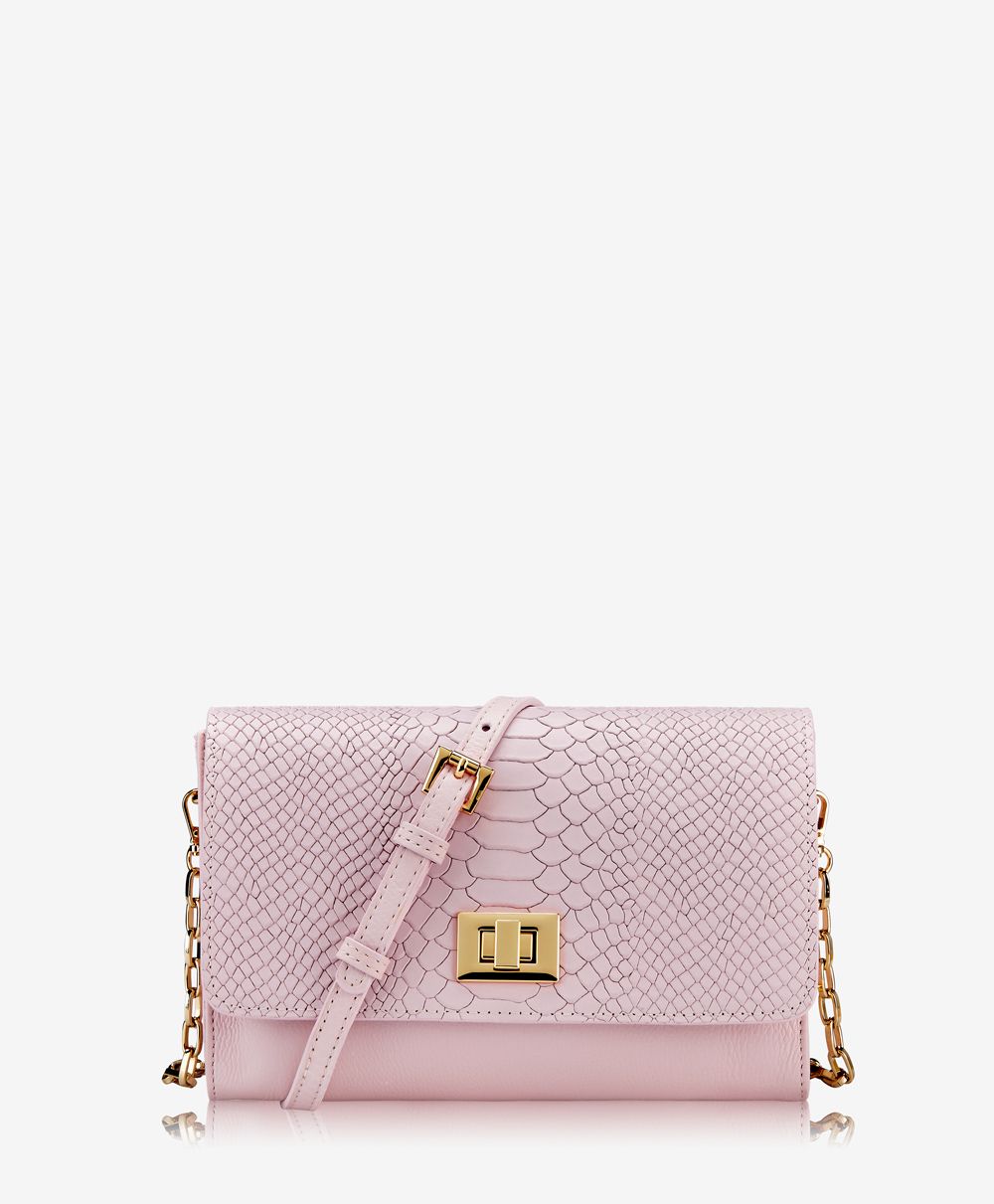 Catherine Crossbody Handbag Petal Pink Embossed Python Leather | GiGi New York