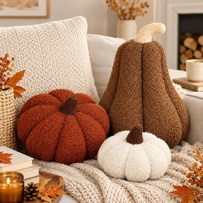 Beeveer 3 Pcs Fall Thanksgiving Pumpkin Pillows,Caramel & Cream | Amazon (US)