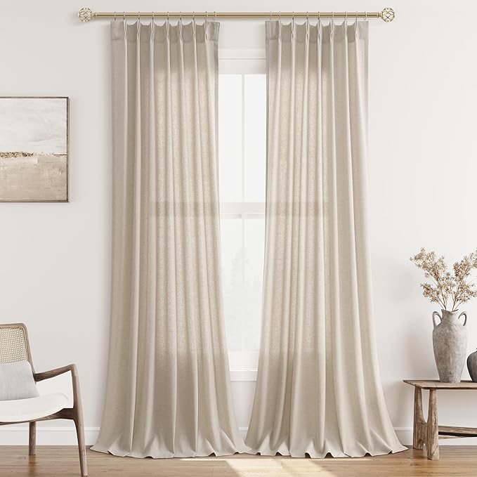 Light Brown Pinch Pleat Linen Curtains 96 Inch Length 2 Panels Set for Bedroom Dinging Room Semi ... | Amazon (US)