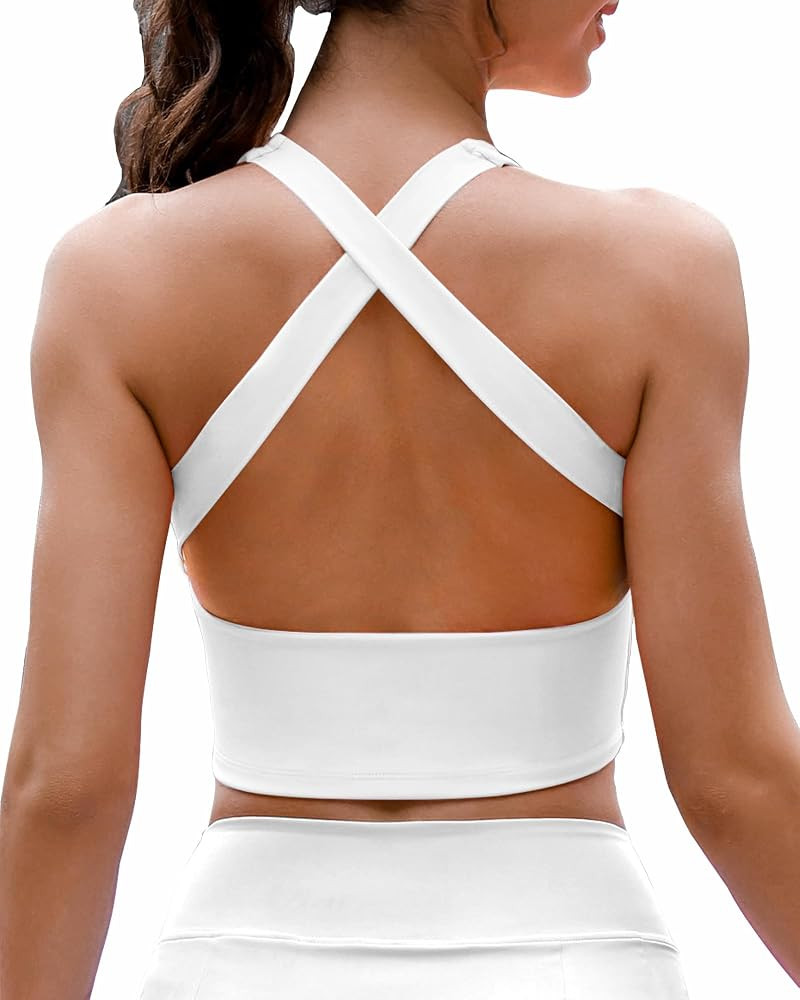 AngiMelo Womens Longline Sports Bra Square Neck Workout Tops Support Crop Tank Strappy Yoga Top B... | Amazon (US)