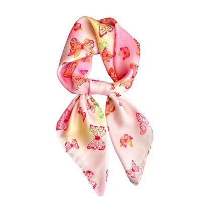 Anna-Kaci Butterfly Print Satin Square Scarf Lightweight Soft Hair Neck Wrap Fashion Accessory 27.5×27.5Inches, Pink | Target