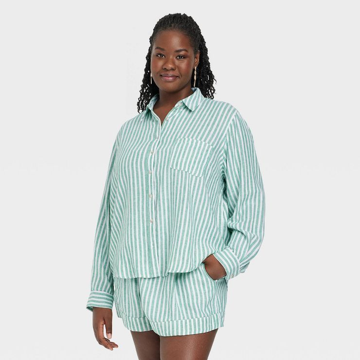 Women's Long Sleeve Linen Relaxed Fit Collared Button-Down Shirt - Universal Thread | Target