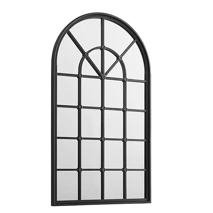 Black Metal Arched Windowpane Mirror | Kirkland's Home