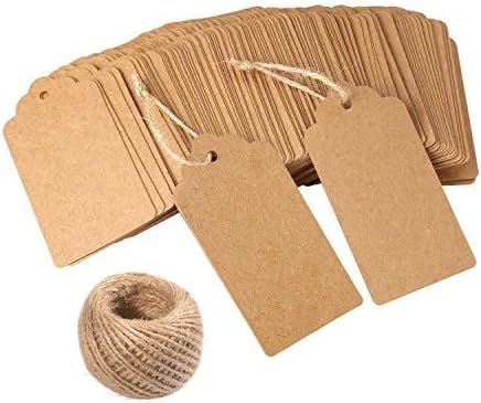 Gift Tags,120 PCS Kraft Paper Tags for Wedding Brown Rectangle Craft Hang Tags with Free 100 Feet... | Amazon (US)