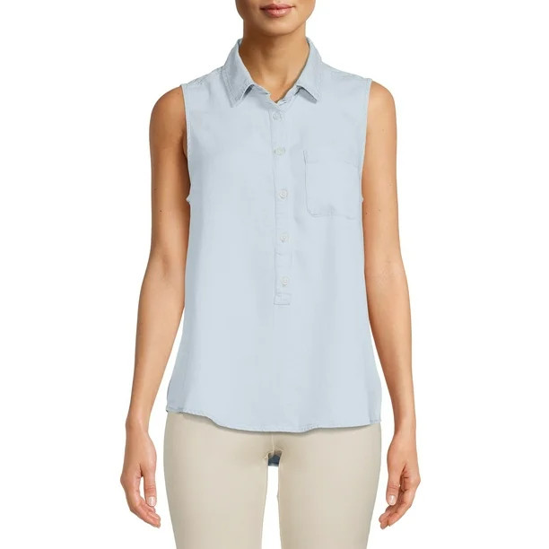 Time and Tru Women's Sleeveless Henley - Walmart.com | Walmart (US)
