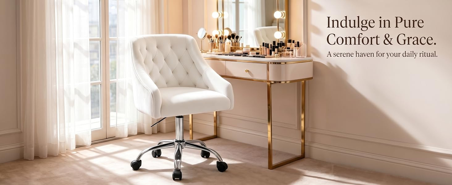 MOJAY Velvet Office Swivel Chair, Vanity Chair, Fabric Desk Chair, Pretty Fancy Chair, Silver Off... | Amazon (US)