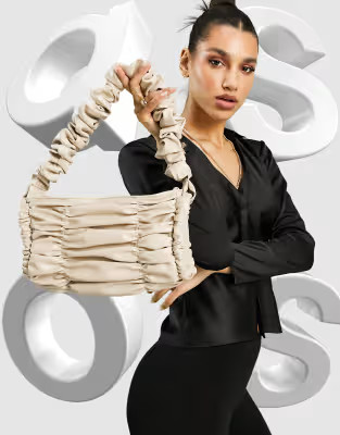 ASOS DESIGN ruched shoulder bag with ruched strap in beige | ASOS (Global)