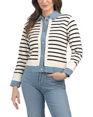Striped Knit Denim Combo Shacket | Marshalls