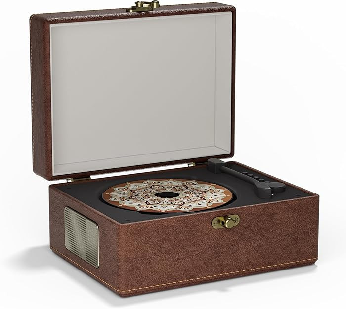 Vintage-Style Portable CD Player with Bluetooth, Brown Leather | Amazon (US)