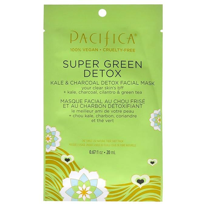 Pacifica Beauty Super Green Tea Detox Kale & Charcoal Facial Sheet Mask for All Skin Types, Vegan... | Amazon (US)