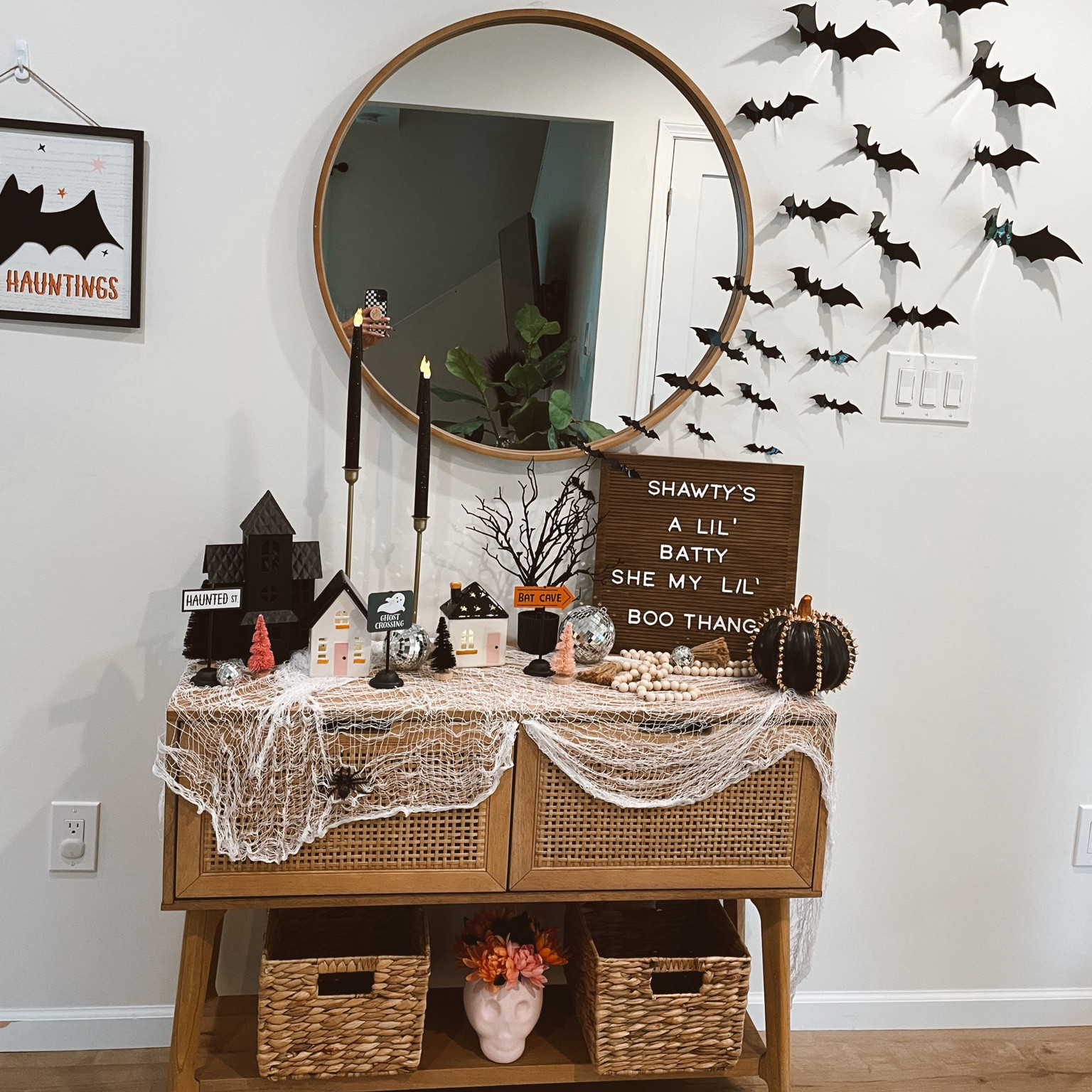 Halloween Entryway decor 🎃 


#hearthandhand #bohohome #bohohomedecor #pinkhalloween #halloweeninspo #batwalldecor #targetdecor #targethalloween #entrywaydecor #entrywayinspo

#LTKhome #LTKunder50 #LTKSeasonal