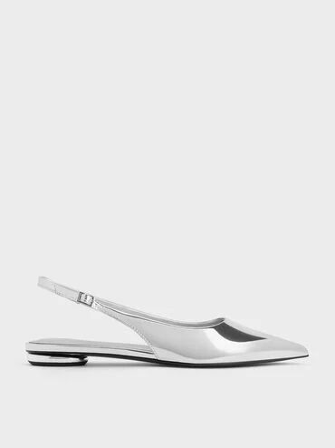 Metallic Pointed-Toe Slingback Flats
 - Silver | Charles & Keith US