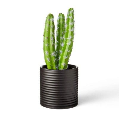 10" x 4" Faux Cactus Multistem Plant in Ribbed Pot Black - Hilton Carter for Target | Target