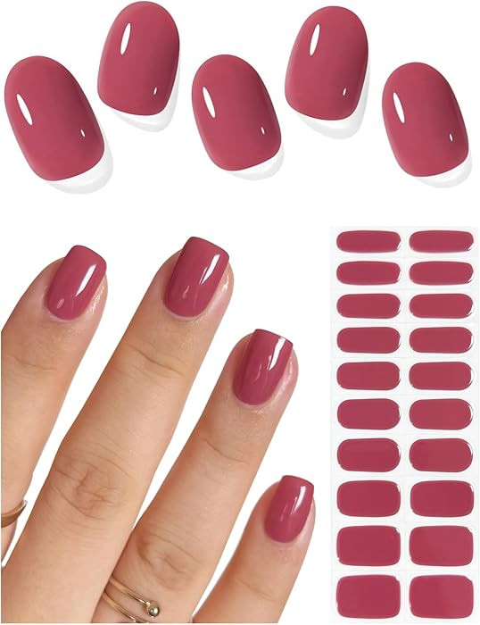 Semi Cured Gel Nail Strips (Dry Rose Red), 20 Pcs Gel Nail Wraps, Stickers, UV Light Required, Sa... | Amazon (US)