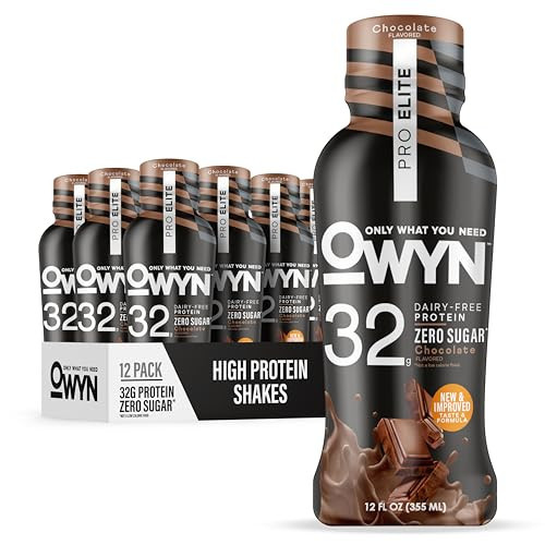 OWYN Only What You Need Pro Elite Chocolate Flavored Protein Shake, 32g Protein, 0g Sugar, High Protein, Dairy Free, Gluten Free, Plant Based Protein Drink, 12 Count | Amazon (US)