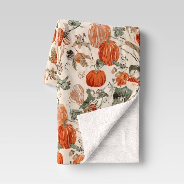 Pumpkin Printed Plush Throw Blanket with Sherpa Reverse - Threshold™ | Target