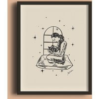 Reading Witch Art Print Retro Halloween, Dark Academia Decor | Etsy (US)