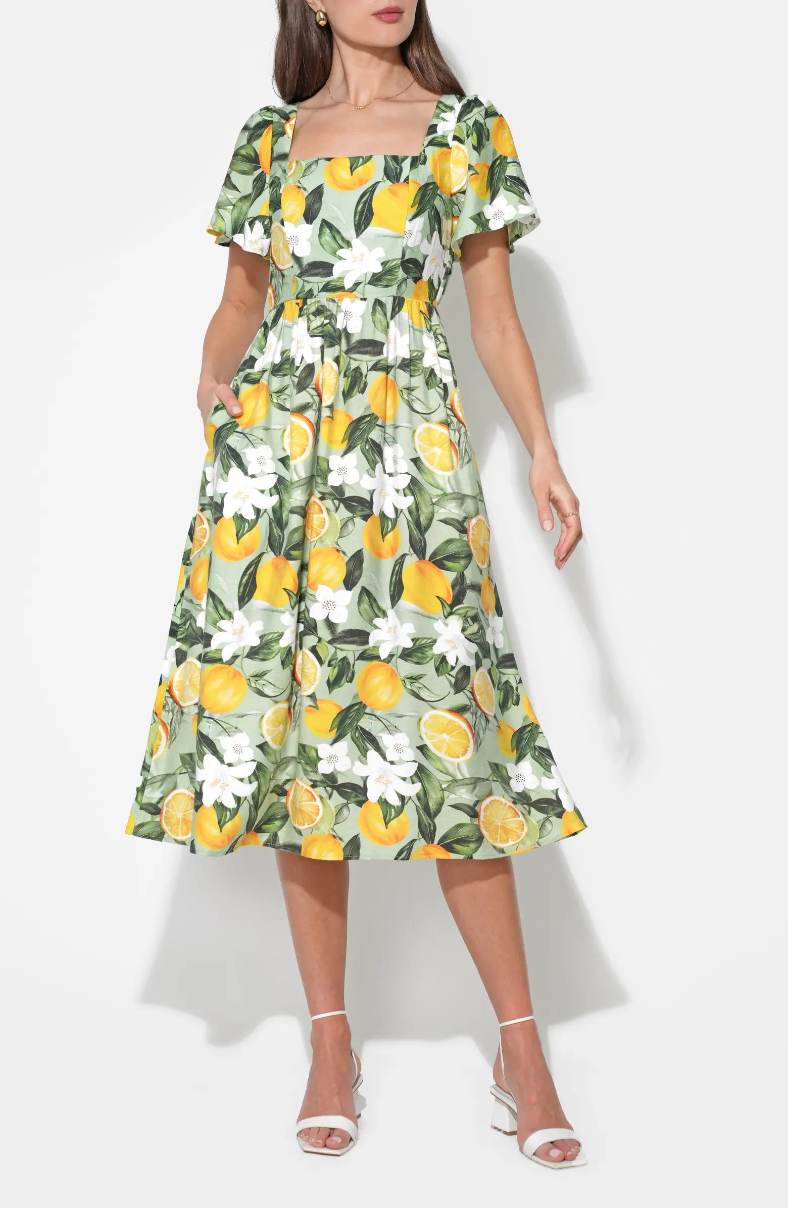 Kailany Lemon Fit-and-Flare Midi Dress | Nordstrom