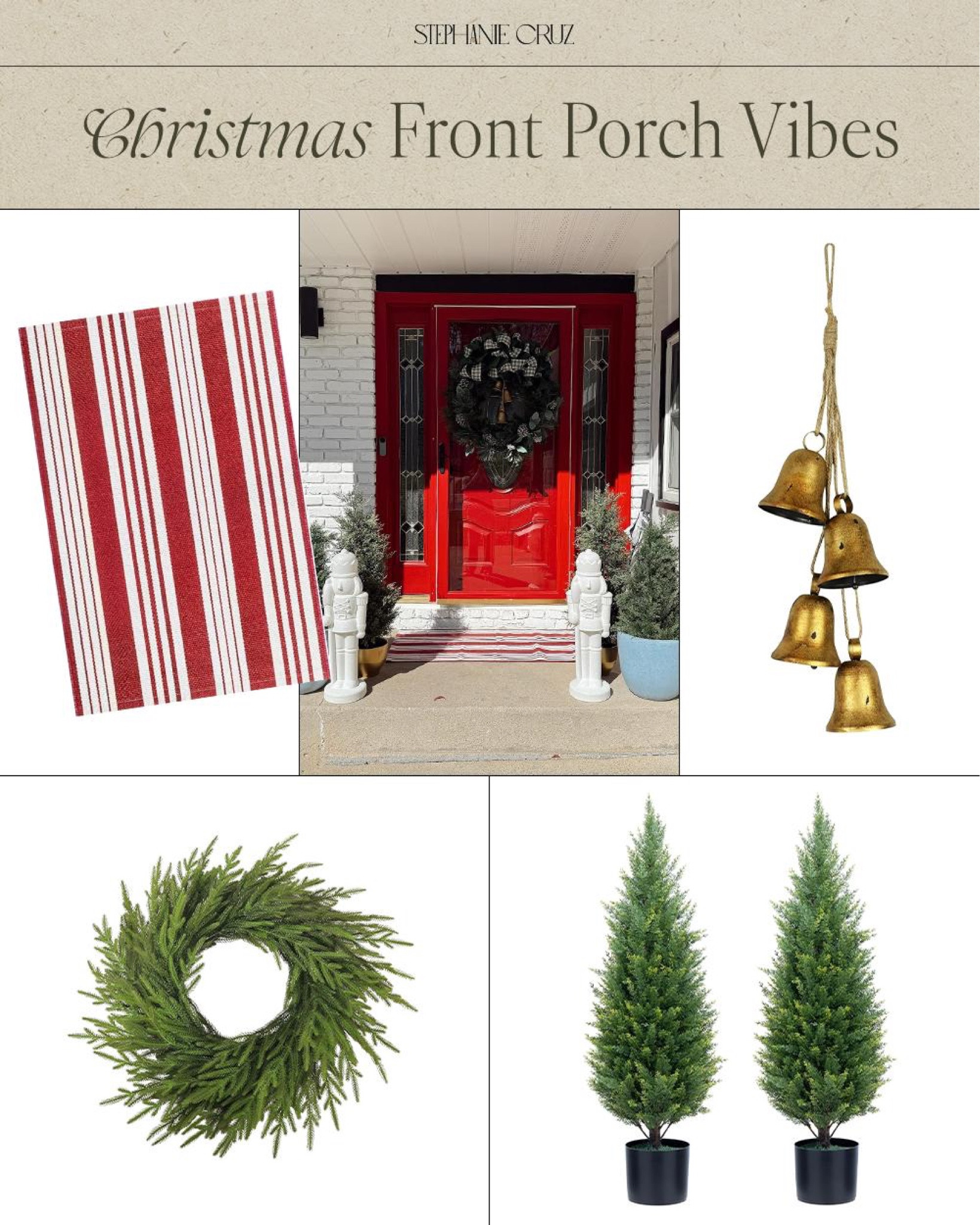 My Christmas Front Porch Decor
Decorative Bells
Christmas Wreath
Artificial Trees

#LTKSeasonal #LTKHome #LTKHoliday