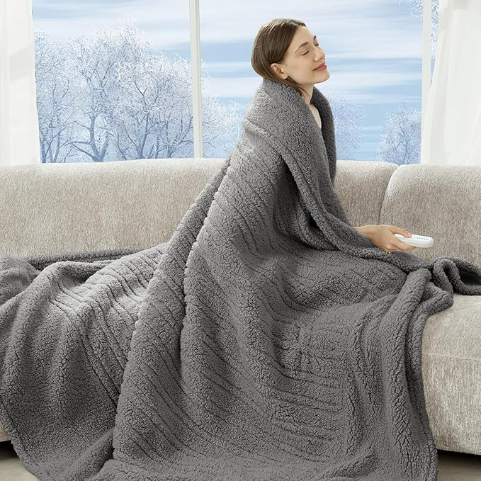 Electric Blanket Twin 62"X84"- Soft Double Sided Sherpa Heated Blanket Twin with 5 Heatings Level... | Amazon (US)