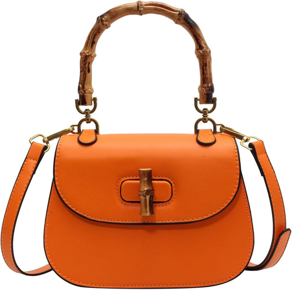 Women's Leather Tote Handbags,Bamboo Shaped Top Handle Satchel Crossbody Bag Vintage Shoulder Bag | Amazon (US)