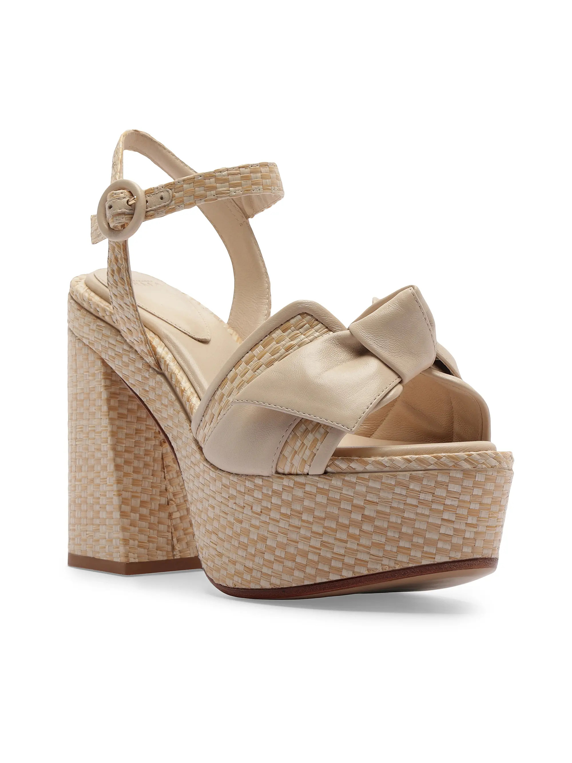 Alexandre Birman Maxi Clarita Flare 120MM Raffia &amp; Leather Platform Sandals | Saks Fifth Aven... | Saks Fifth Avenue